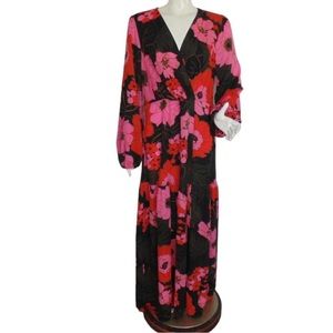 LULU'S Dreaming On Black Multi Floral Print Balloon Sleeve Maxi Dress